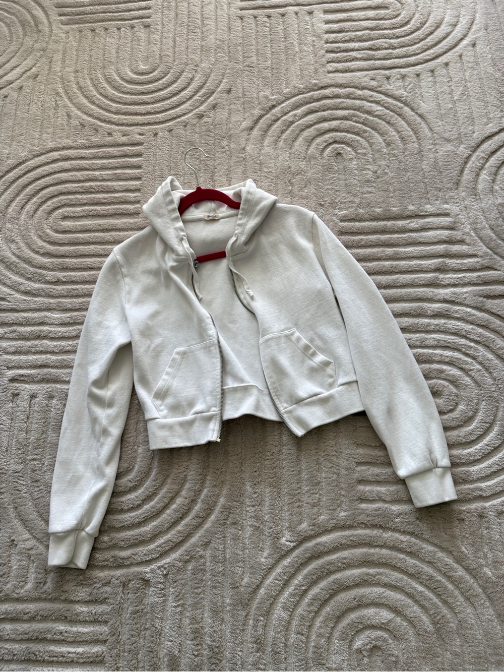 Cropped White Zip Hoodie